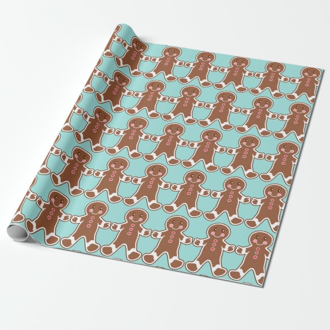 Aqua Gingerbrot Wrapping Paper Geschenkpapier (Ungerollt)