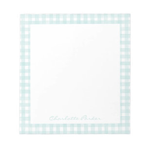 Aqua Gingham Benutzerdefinierter Name Notizblock
