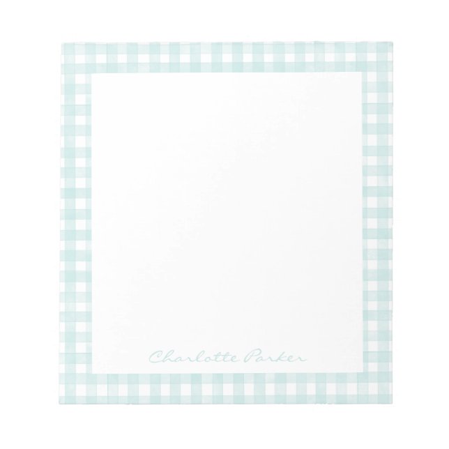 Aqua Gingham Benutzerdefinierter Name Notizblock (Vorderseite)
