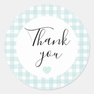 Aqua Gingham Dankeschön Favor Sticker