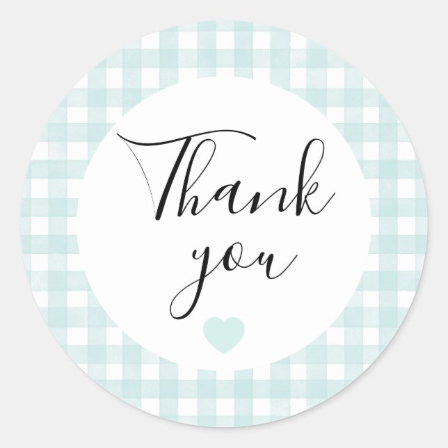 Aqua Gingham Dankeschön Favor Sticker (Vorderseite)