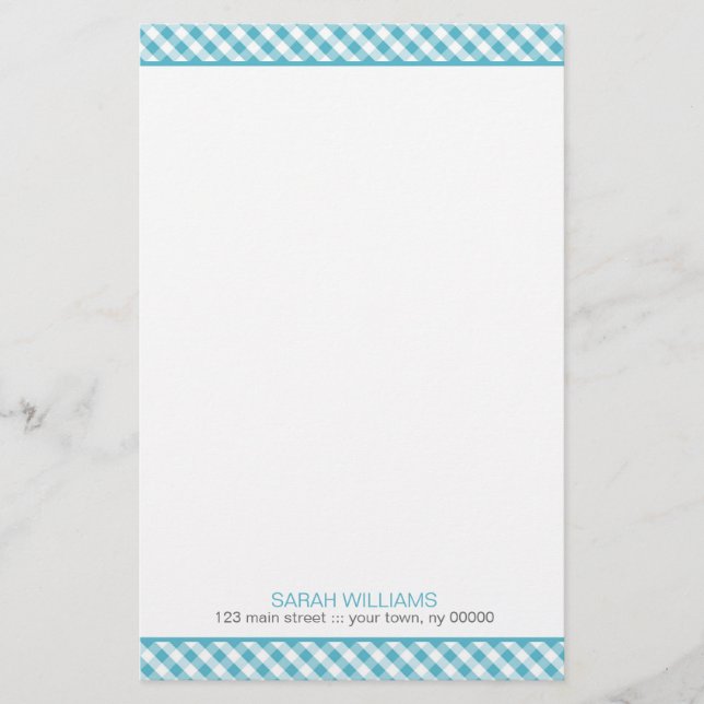 Aqua Gingham Pattern Briefpapier (Vorderseite)