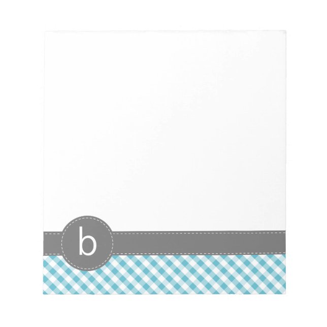 Aqua Gingham Pattern Monogram Notepad Notizblock (Vorderseite)
