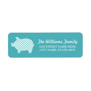 Aqua-Gingham Piggie Adressen-Etiketten