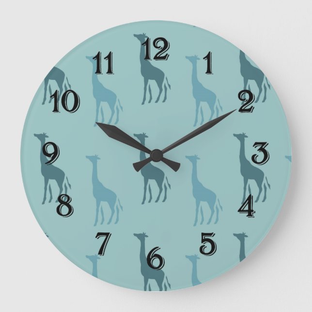 Aqua Giraffes Große Wanduhr (Vorderseite)