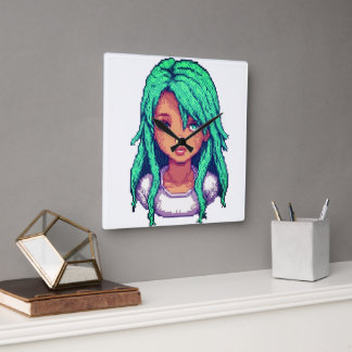 Aqua Girl Quadratische Wanduhr