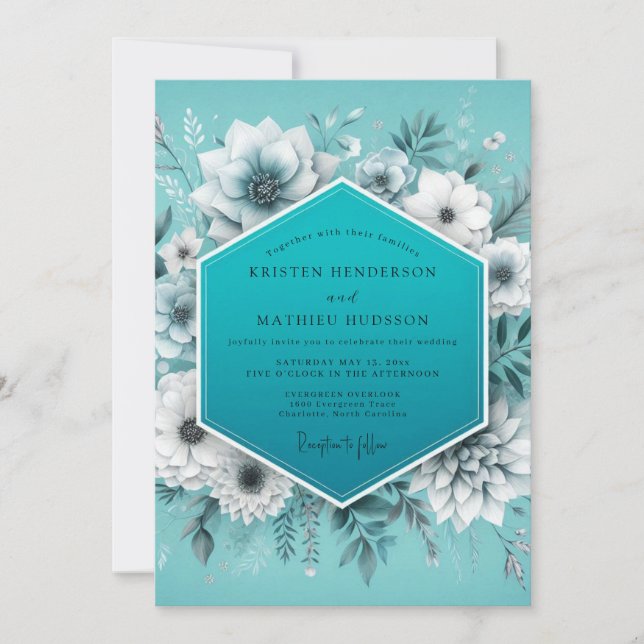 Aqua Glacial Flora Wedding Einladung (Vorderseite)