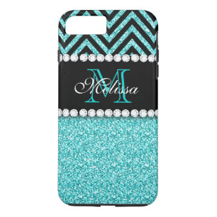 AQUA GLITTER SCHWARZES CHEVRON-MONOGRAMM Case-Mate iPhone HÜLLE