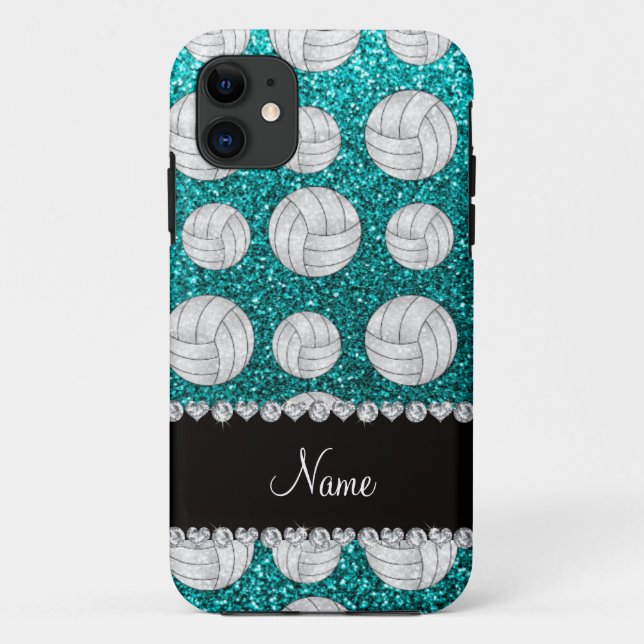Aqua-Glittervolleyball des individuellen Namens Case-Mate iPhone Hülle (Rückseite)