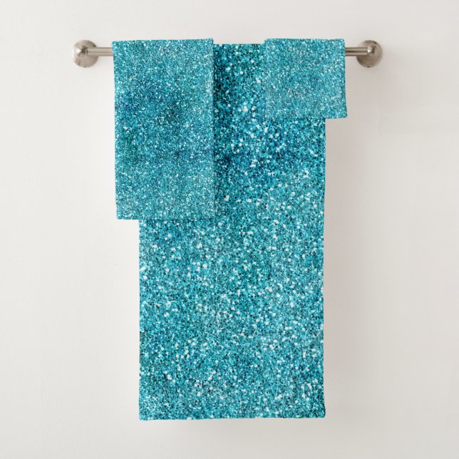 Aqua Glitz Glitzer Sparkle        Badhandtuch Set (Insitu)