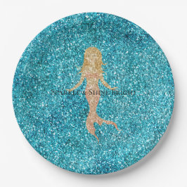 Aqua Glitz Glitzer Sparkle Mermaid Pappteller