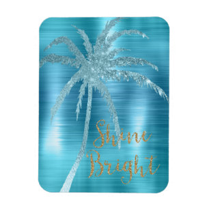 Aqua Glitz Glitzer Tropical Palm Tree Magnet