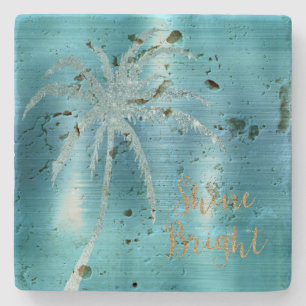 Aqua Glitz Glitzer Tropical Palm Tree Steinuntersetzer