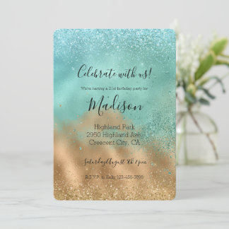 Aqua Glitz Gold Glitzer Einladung