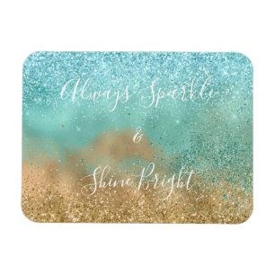 Aqua Glitz Gold Glitzer Magnet