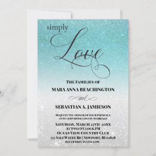 *~* Aqua Glitzer Beach Hochzeit in Urlaubsort Einladung