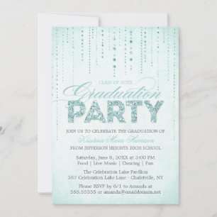 Aqua Glitzer Look Graduation Party Einladung