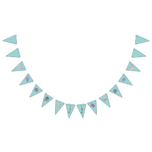 Aqua Glitzer Mermaid Party Bunting Banner