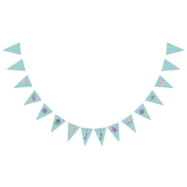 Aqua Glitzer Mermaid Party Bunting Banner (Alle)