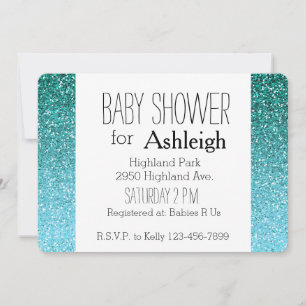 Aqua Glitzer Ombre Babydusche Einladung