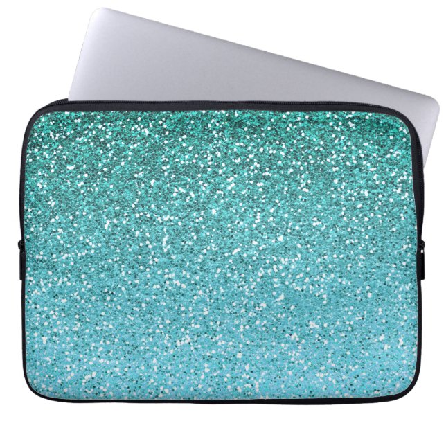 Aqua-Glitzer Ombre Laptopschutzhülle (Vorderseite)