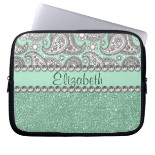 Aqua-Glitzer-Paisley-diamante de Laptopschutzhülle