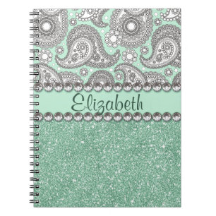 Aqua-Glitzer-Paisley-diamante de Notizblock