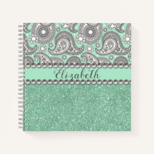 Aqua Glitzer Paisley Kristall Personalize Notizbuch