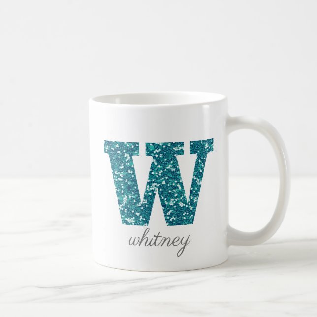 Aqua Glitzer Pattern Letter W Tasse (Rechts)