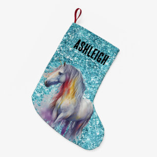 Aqua Glitzer Sparkle Unicorn Name Kleiner Weihnachtsstrumpf