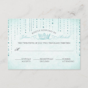 Aqua Glitzern & Crown Fairytale Wedding RSVP Card
