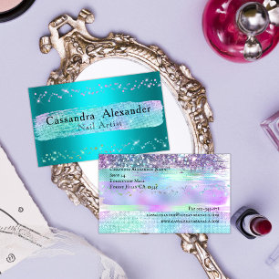 Aqua Glitzern & Glitzer Nail Artist Business Card Visitenkarte
