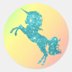 Aqua-GlitzerUnicorn Runder Aufkleber