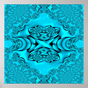 Aqua-Glühen-Fraktal-Rosen-Druck Poster