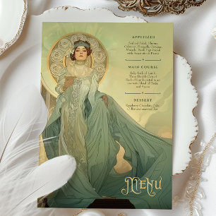 Aqua Gold Art Nouveau Hochzeitsmenükarte Einladung