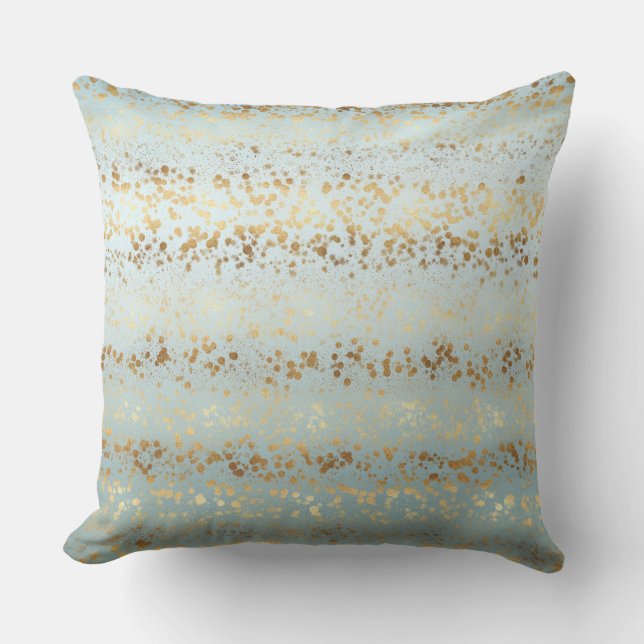 Aqua Gold Confetti Ombre Kissen (Vorderseite)