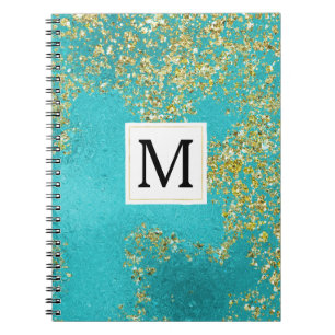Aqua Gold Falscher funkelnder Glitter Monogramm Notizblock
