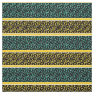 Aqua/gold floraler Gold/weißer Streifen - schwarz Stoff
