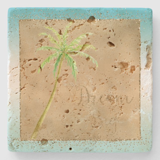 Aqua Gold Glitz Glitzer Tropischer Palm   Steinuntersetzer (Vorderseite)