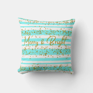 Aqua Gold Glitzer Confetti Merry & Bright Kissen