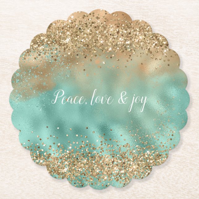 Aqua Gold Glitzer Confetti Untersetzer (Vorderseite)