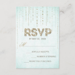 Aqua & Gold Glitzer Look Hochzeitskarte RSVP Karte