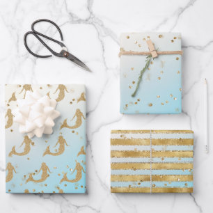 Aqua Gold Glitzer Mermaid Glitz Sparkle Geschenkpapier Set