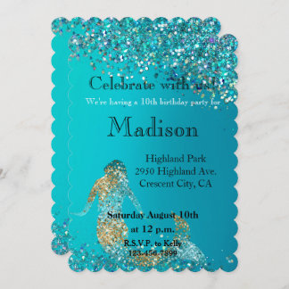 Aqua Gold Glitzer Sparkle Meerjungfrau Einladung