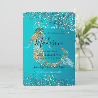 Aqua Gold Glitzer Sparkle Meerjungfrau Einladung
