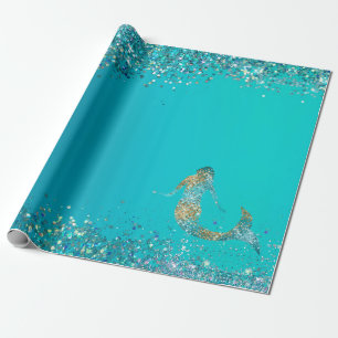 Aqua Gold Glitzer Sparkle Meerjungfrau      Geschenkpapier