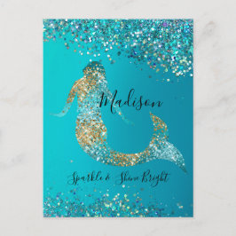 Aqua Gold Glitzer Sparkle Meerjungfrau Postkarte