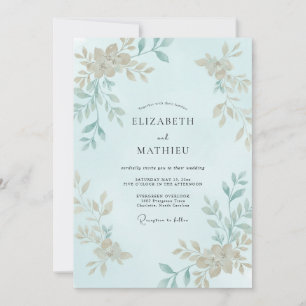 Aqua-Gold-Laub-Hochzeit Eukalyptus Einladung