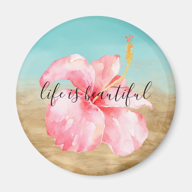 Aqua Gold Marmor Pink Aqua Hibiskus Blume Magnet (Vorne)
