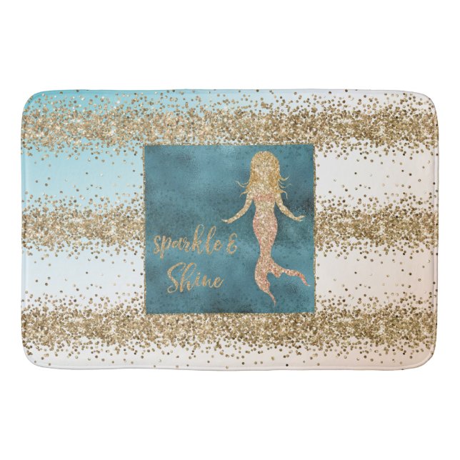 Aqua Gold Meerjungfrau Sparkle Glitzer Confetti Badematte (Vorderseite)
